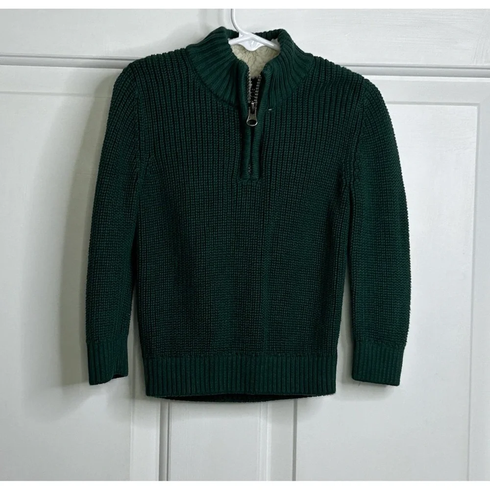 The Children's PLACE Quarter Zip Sweater Boys 18-24 Months Green Faux Sherpa